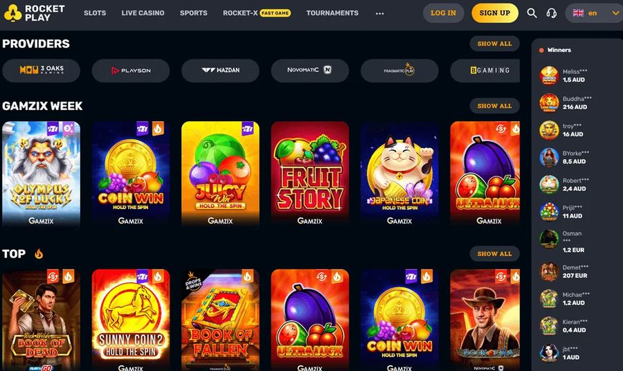 RocketPlay Casino lobby – browse 3,000+ games